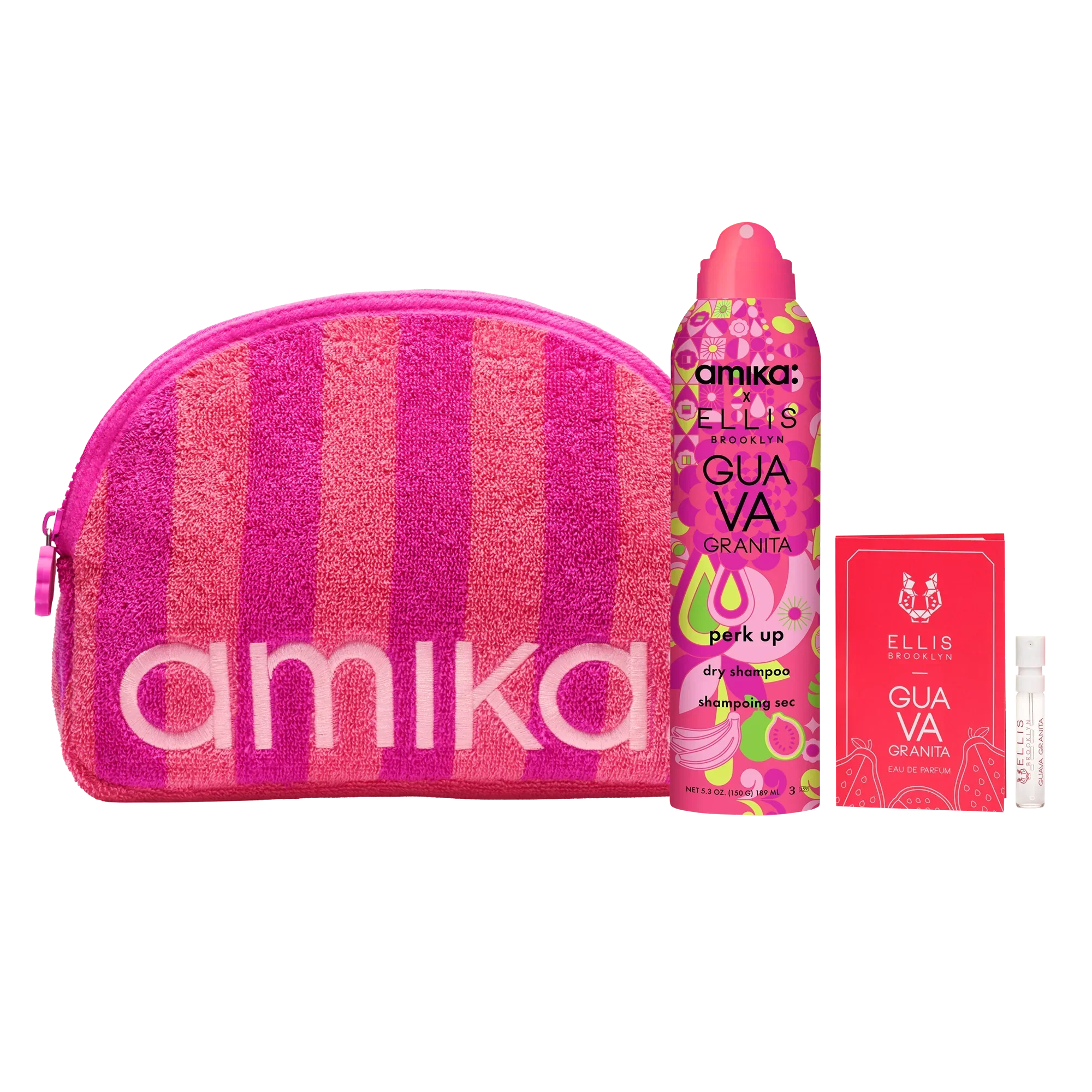 amika x Ellis Brooklyn limited-edition perk up GUAVA GRANITA dry shampoo bundle set