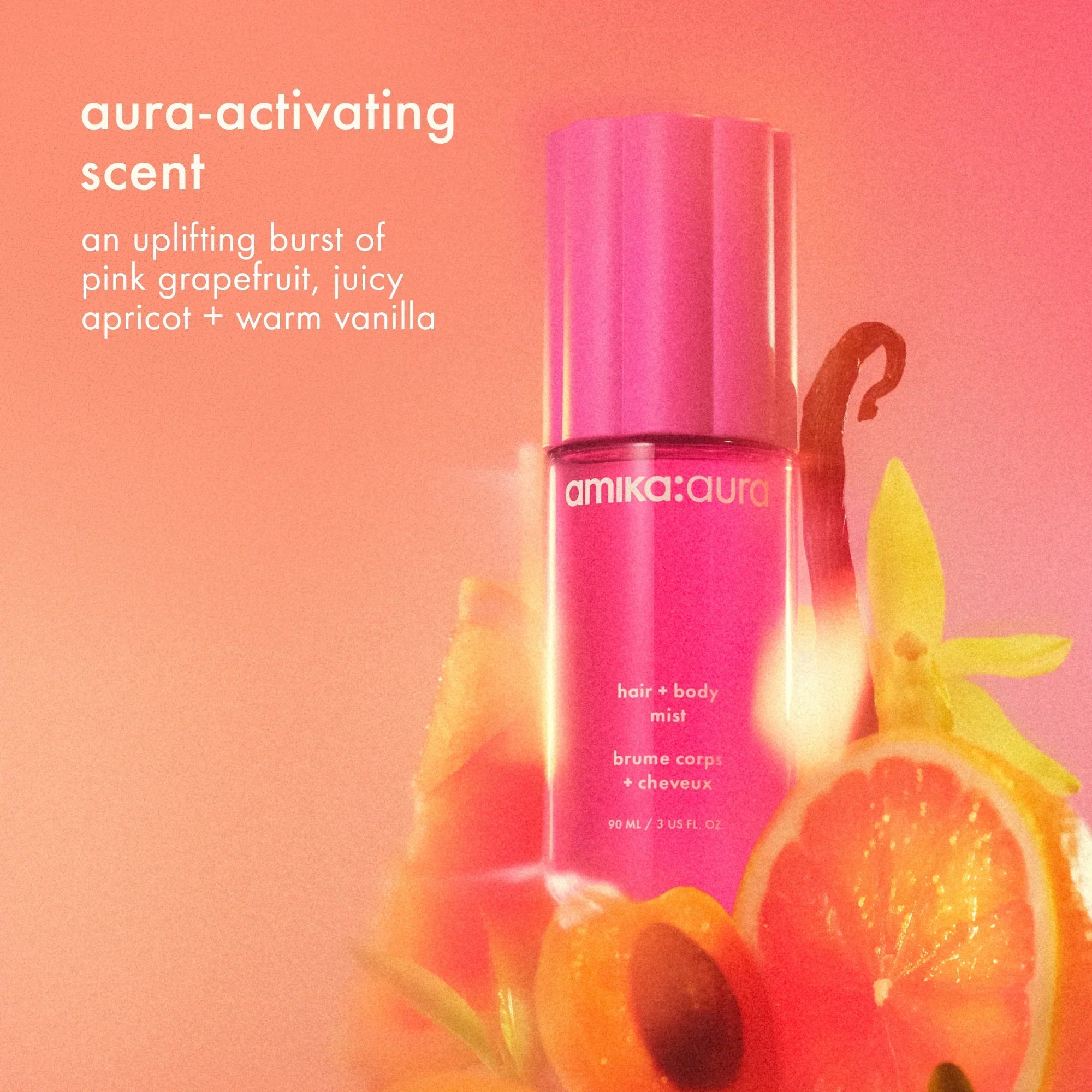refresh, prep + mist set amika:aura hair + body mist, perk up plus dry shampoo, superfruit star styling oil