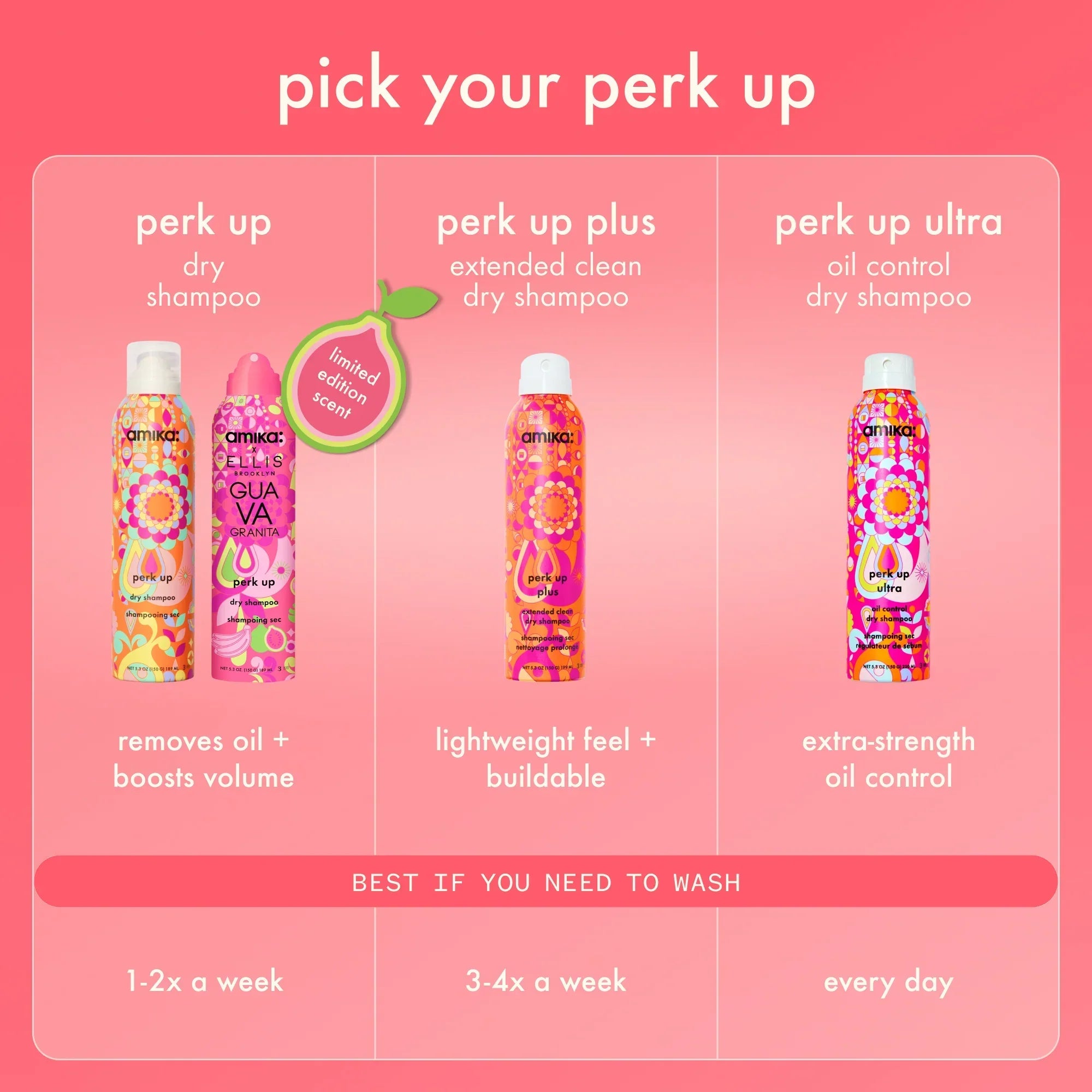 amika x Ellis Brooklyn limited-edition perk up GUAVA GRANITA dry shampoo bundle set