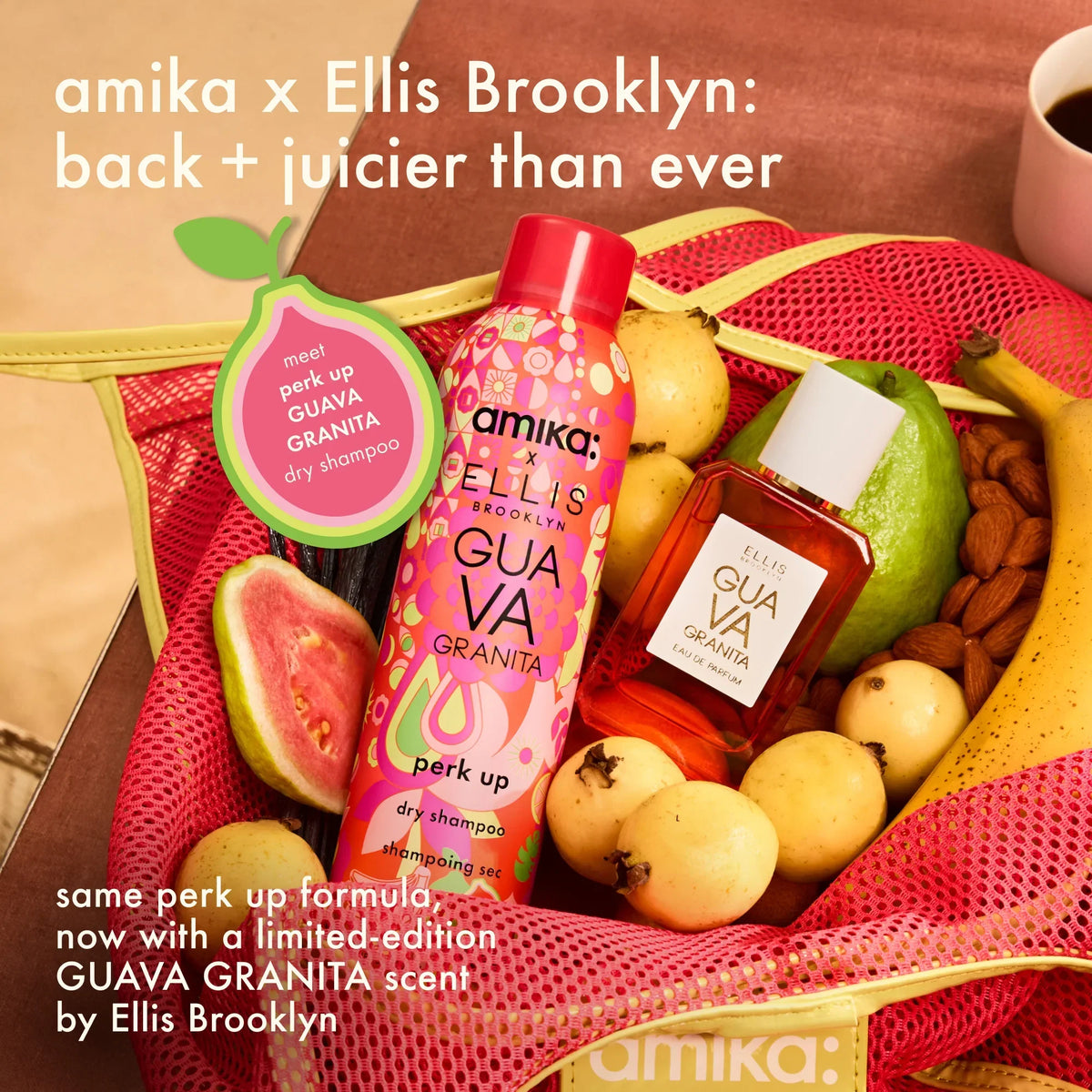 amika x Ellis Brooklyn limited-edition perk up GUAVA GRANITA dry shampoo bundle set