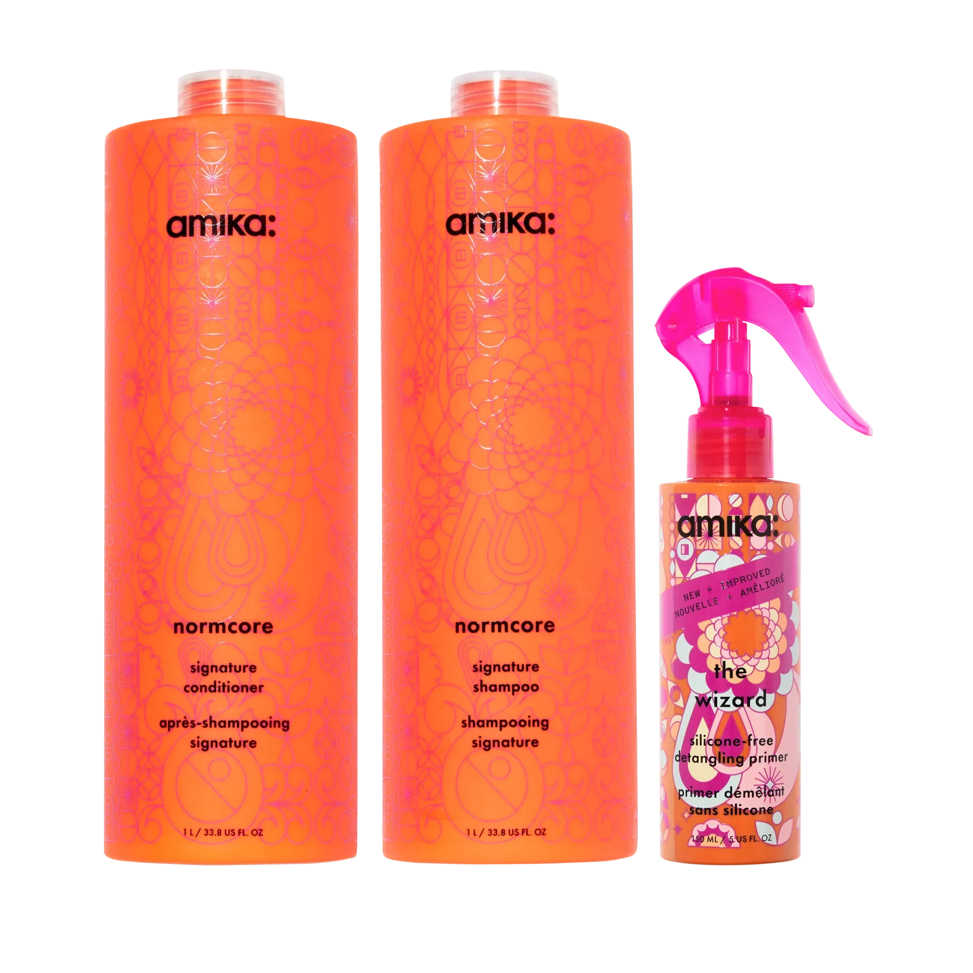 super-sized signature set normcore nourishing shampoo + conditioner + the wizard silicone-free detangling primer (silicone free wizard)